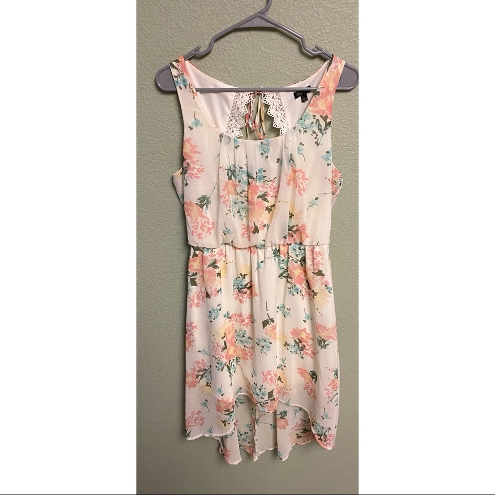 High low dress with flower and lace detail